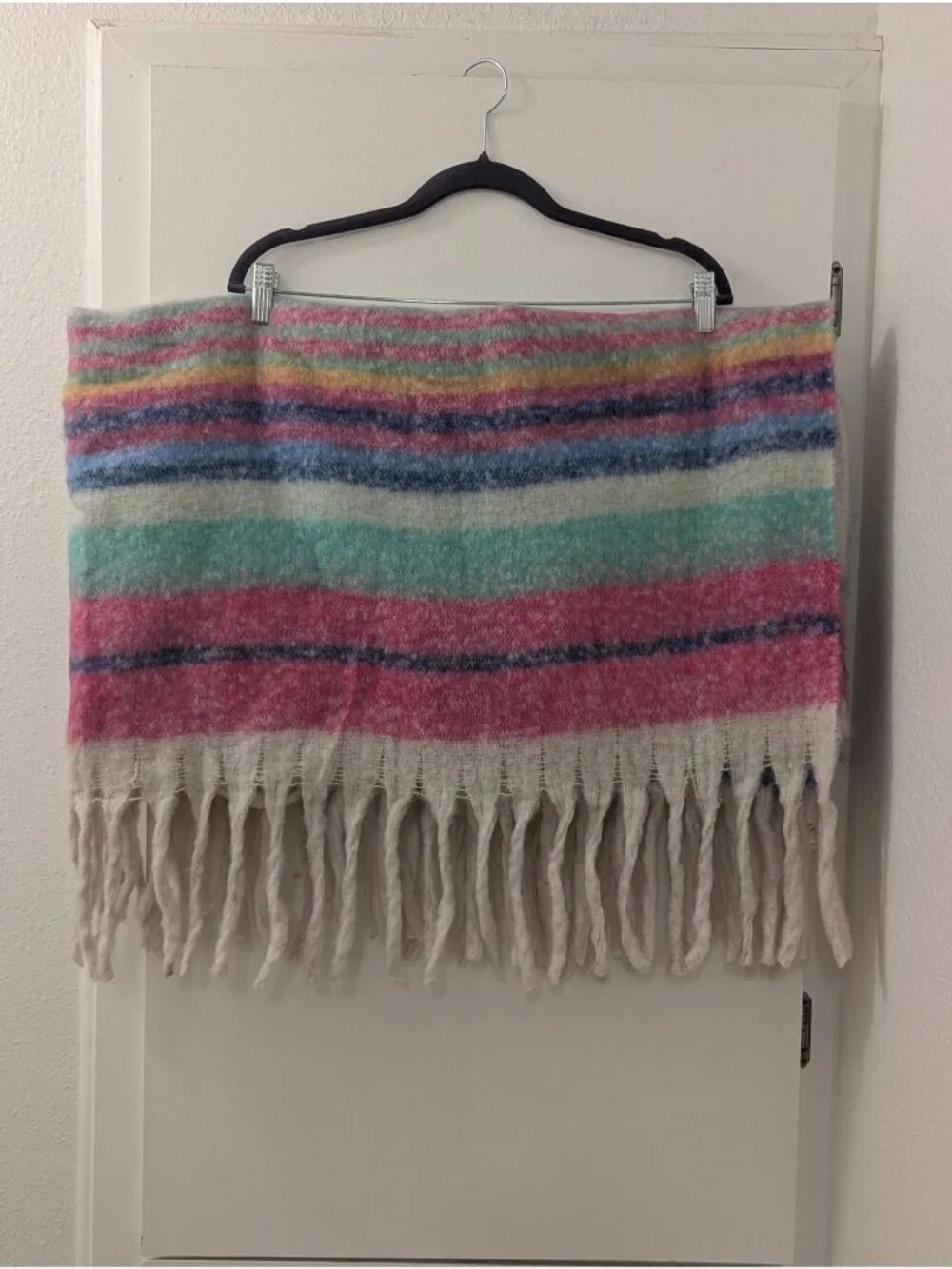 Free People Multicolor Striped Fringe Throw Blanket 100% Polyester Soft & Cozy H